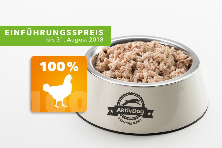 AktivDog – Das natürliche Schweizer Hundefutter in der Sorte 100% Huhn zum Einführungspreis AktivDog – Das natürliche Schweizer Hundefutter in der Sorte 100% Huhn zum Einführungspreis