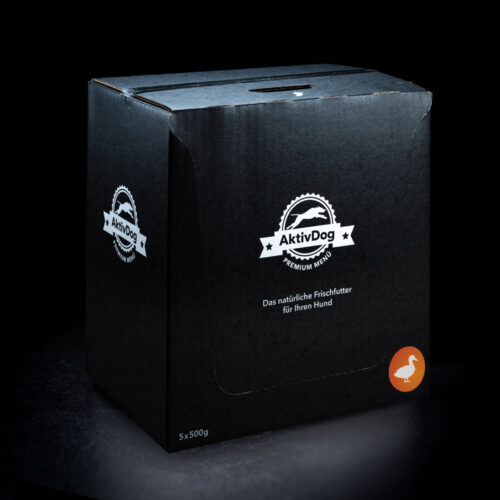 AktivDog – Das natürliche Schweizer Hundefutter in der Sorte "Ente mit Reis und Apfel" ohne Zusatzstoffe mit Verpackung zum recyclen