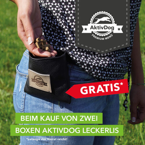 Den Leckerlibeutel gibt es jetzt gratis beim kauf von zwei Boxen AktivDog Leckerlis