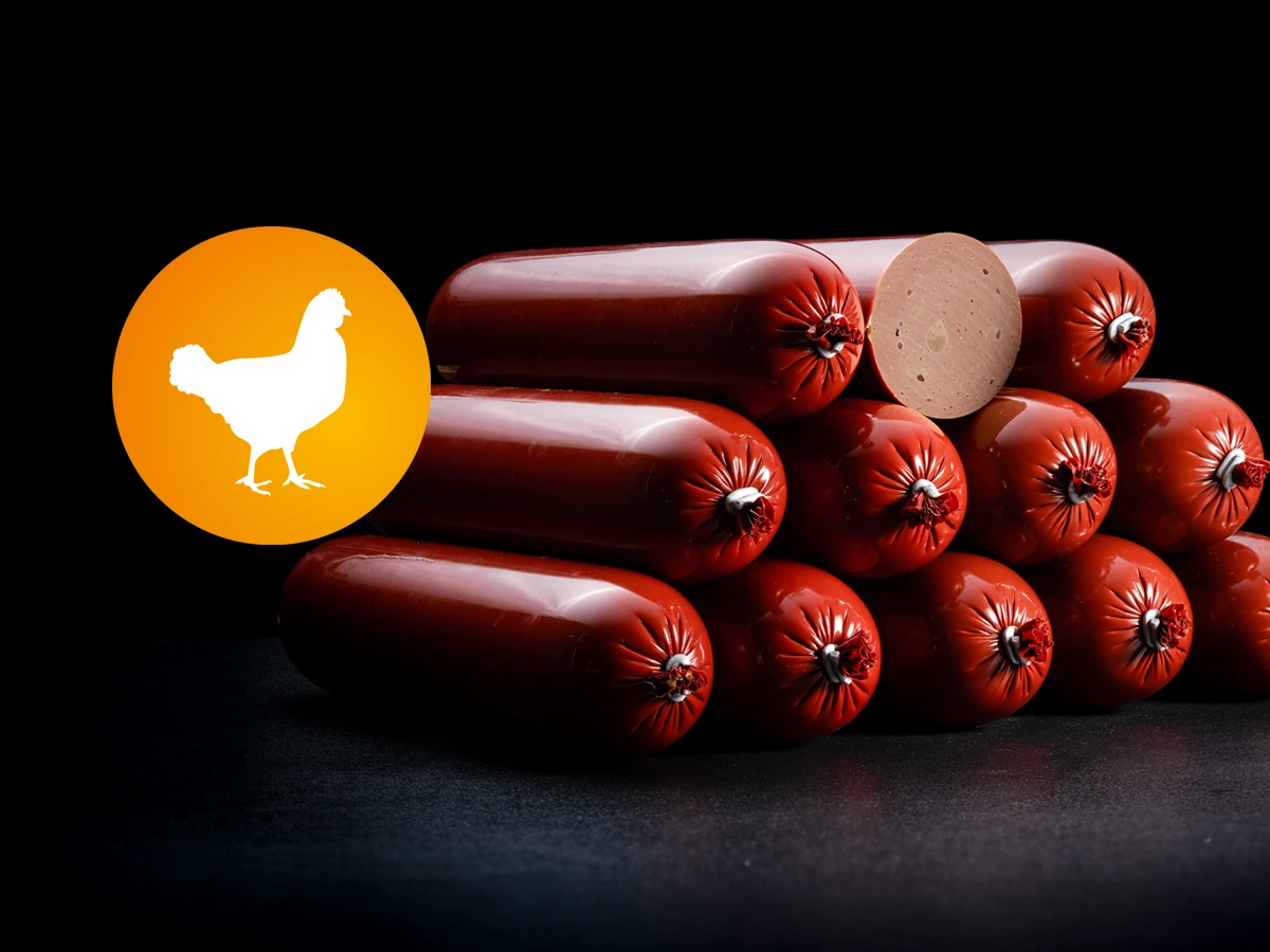 AktivDog schnittfeste 12 Trainingswürste Poulet aus Schweizer Huhn liegen pur auf einem dunklen Untergrund